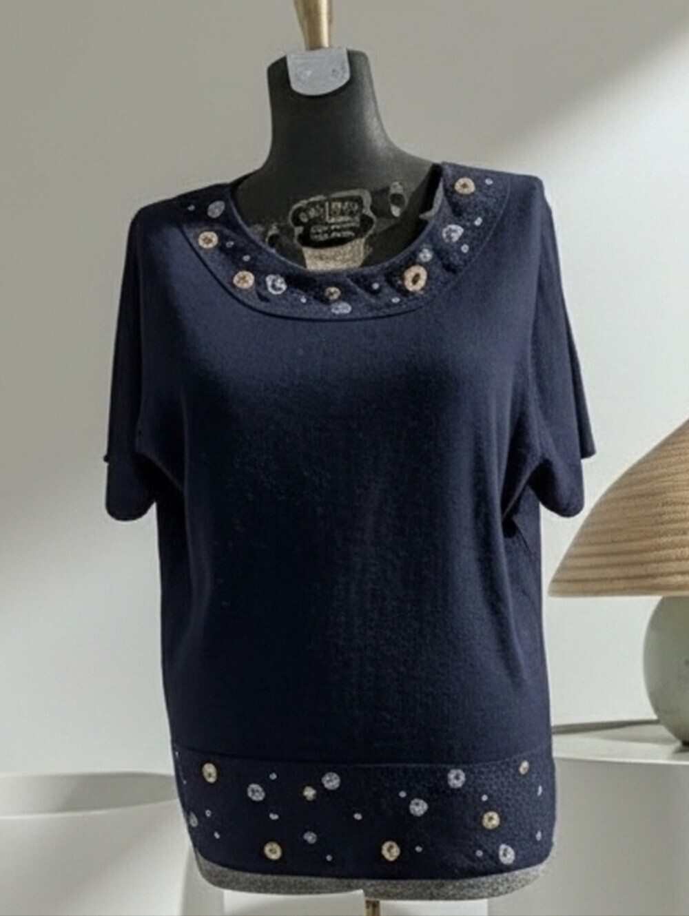 NWOT Norton McNaughton Navy Short-Sleeve Embellished Top Size 1X